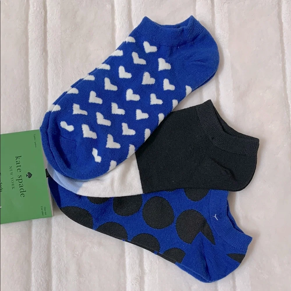Kate Spade NY No Show Socks Blue Prints 3 Pairs One Size